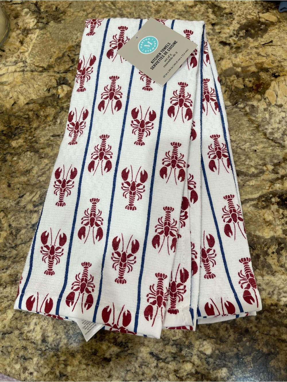 Martha Stewart lobster red white snd blue dish towel set -Brand new! 🦞